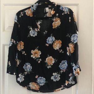 H&M Black V-neck Blouse with Florals